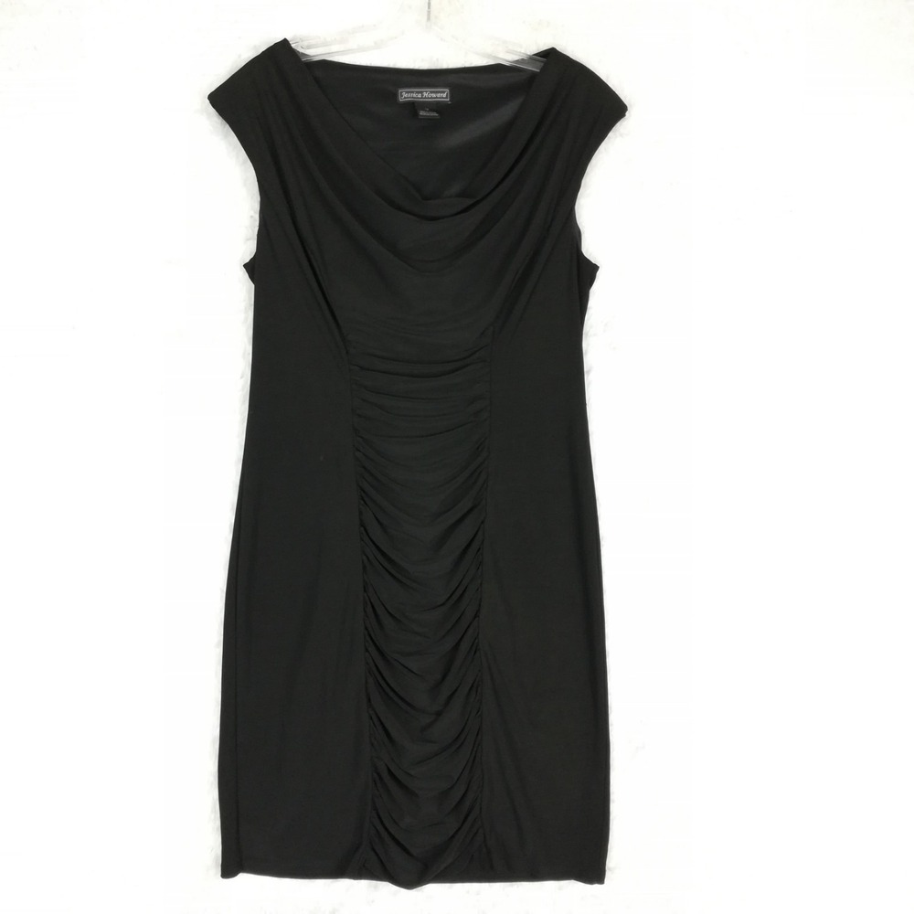 Jessica Howard Womens Dress Bodycon Black Ruched Front Cowl Neck Above Knee 12
